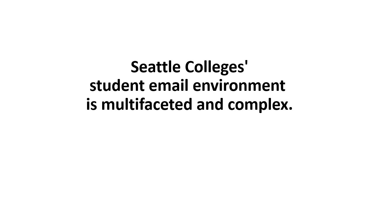 Seattle Colleges' ​ student email environment ​ is multifaceted and complex.​