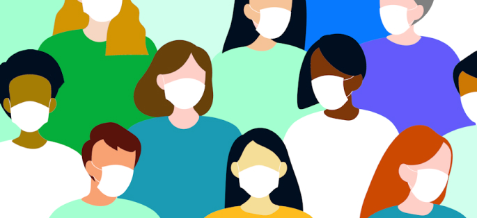 illustration of diverse group wearing face coverings