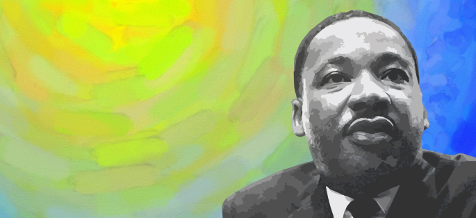 abstract impressionistic background with the colors yellow and blue with an image of MLK