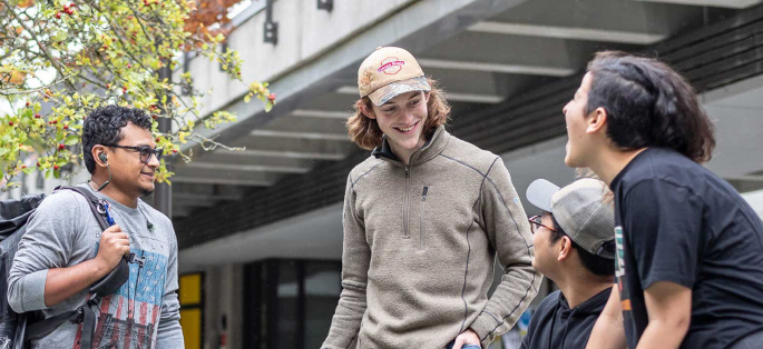 Students talking with each other in the courtyard at North Seattle College