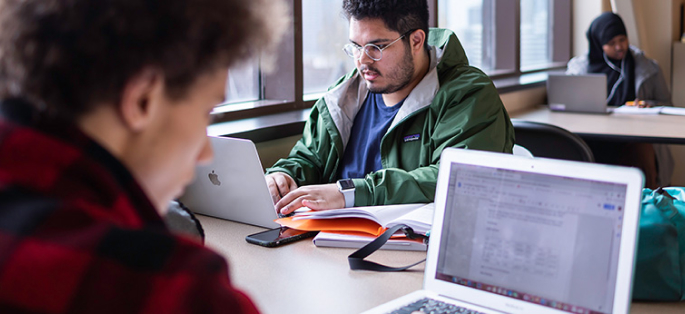 Seattle Central College math students in open study area