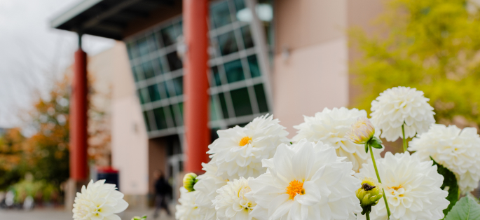 Flowers in front of South Seattle's Library