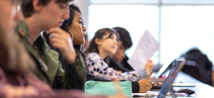 South Seattle College students working in classroom during lecture