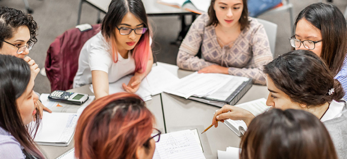 South Seattle College students study in the library