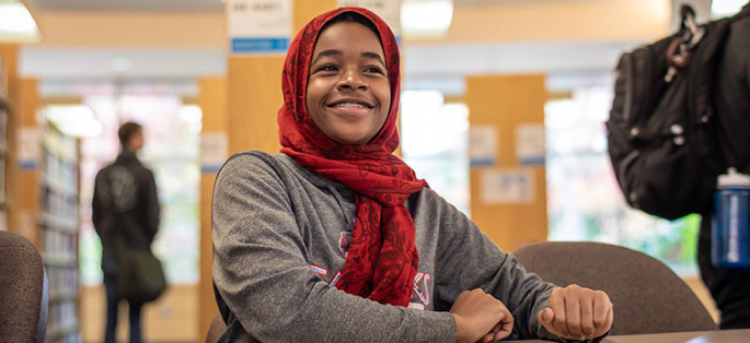 South Seattle College studying in library