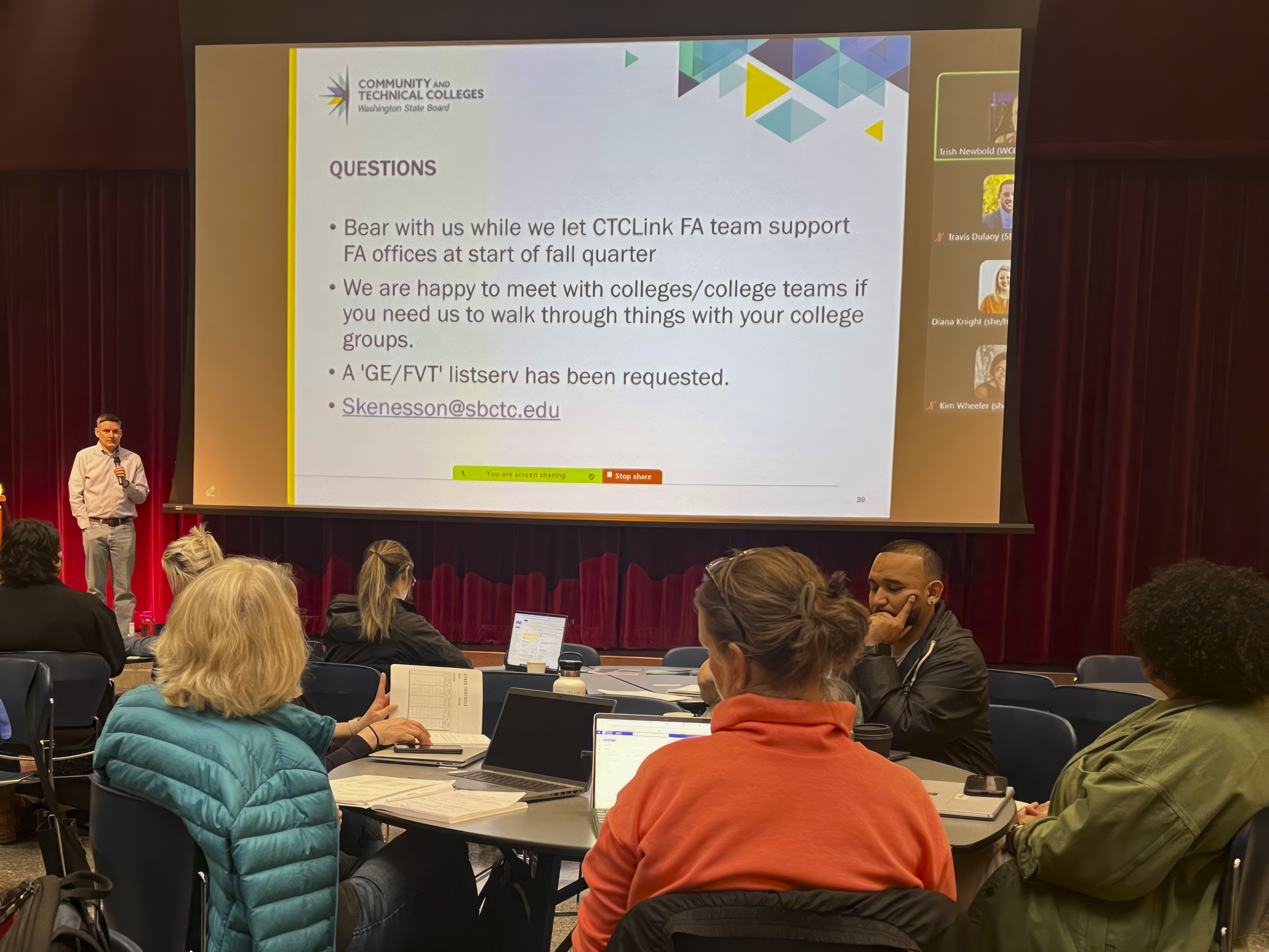 Workforce Education Council Fall 2024 meeting Q&A section fostering collaboration between the Washington State Board and the different College groups