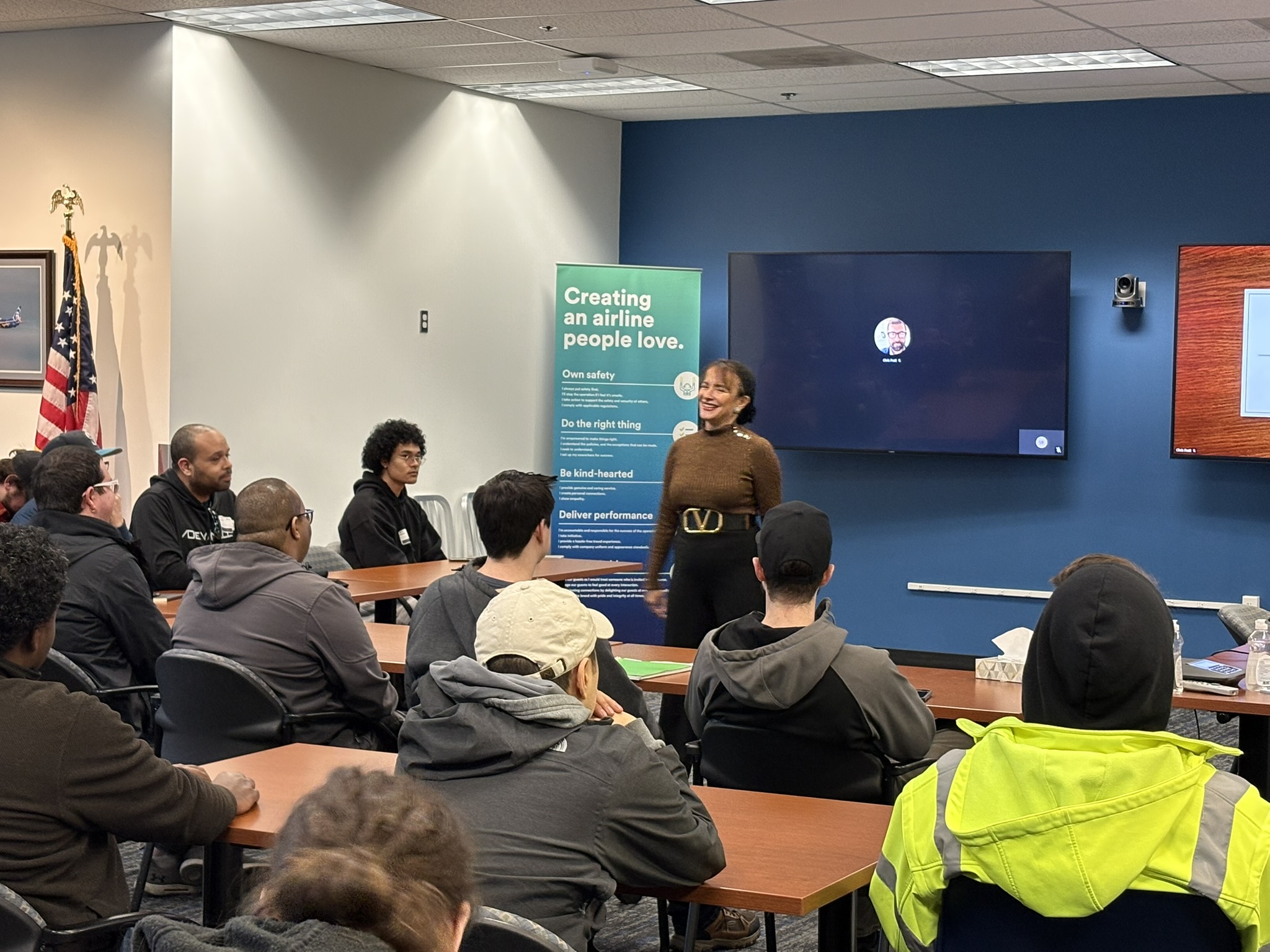 Dr. Dalia Sherif, Senior Executive Director of the Seattle Colleges District Workforce Development Office at Alaska Airlines' Maintenance & Engineering installations.