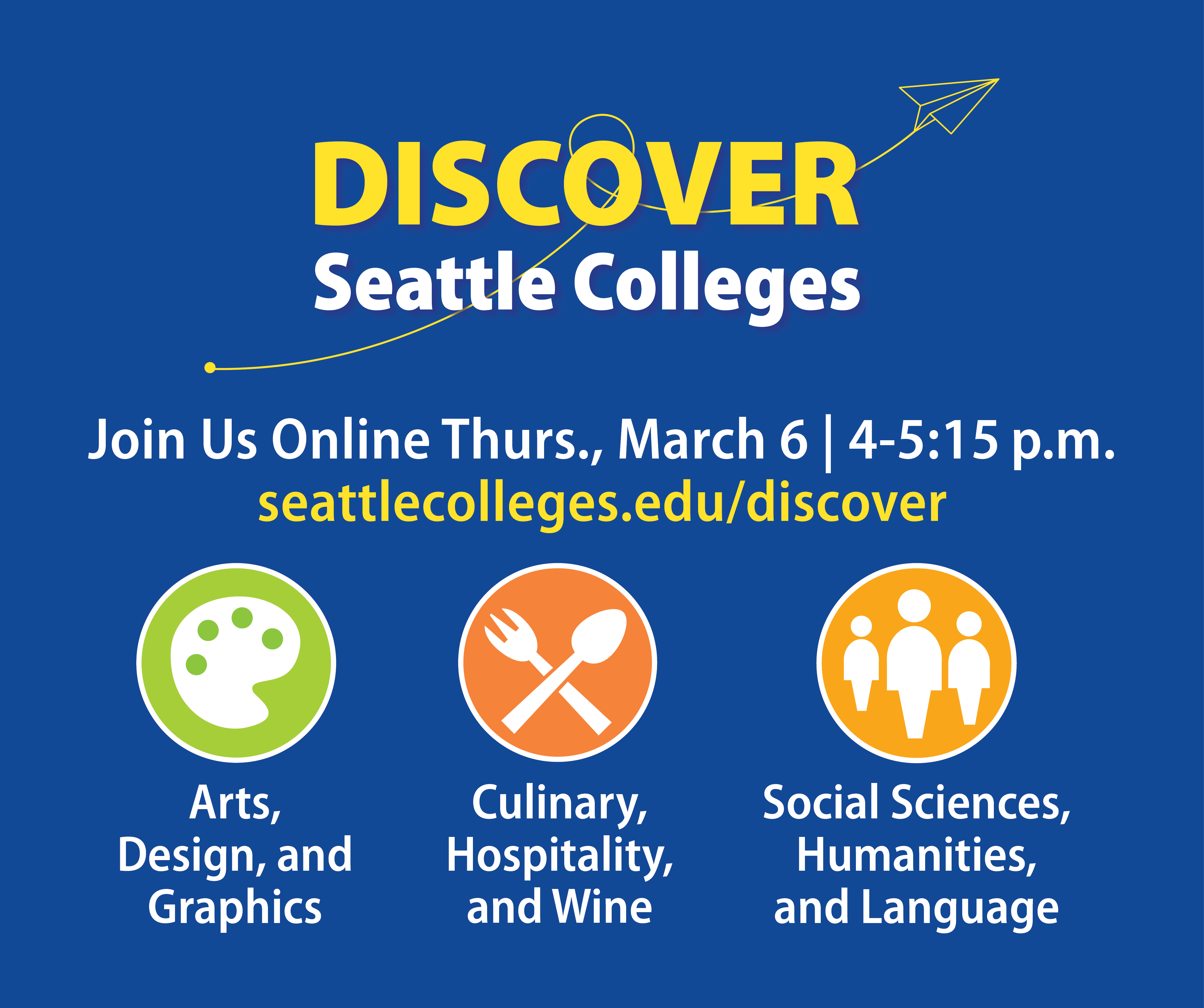 Discover Seattle Colleges Facebook image for Arts, Culinary, Social Studies Area of Study