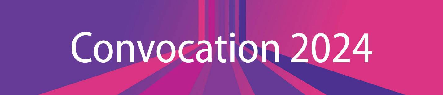 Horizontal lines in shades of pink and purple with text: Convocation 2024