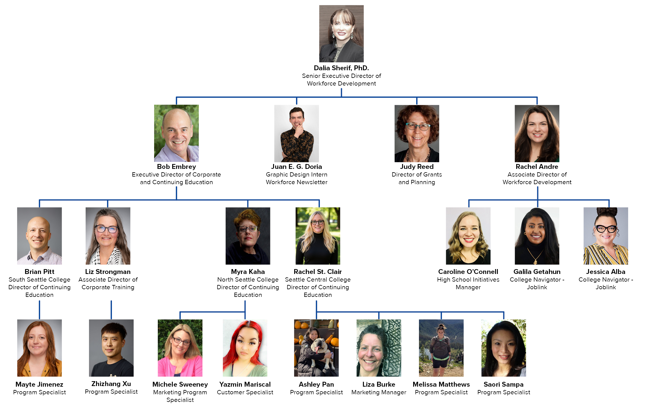 Organizational Chart displaying Continuing Education reporting directly to the District Workforce Development Office.